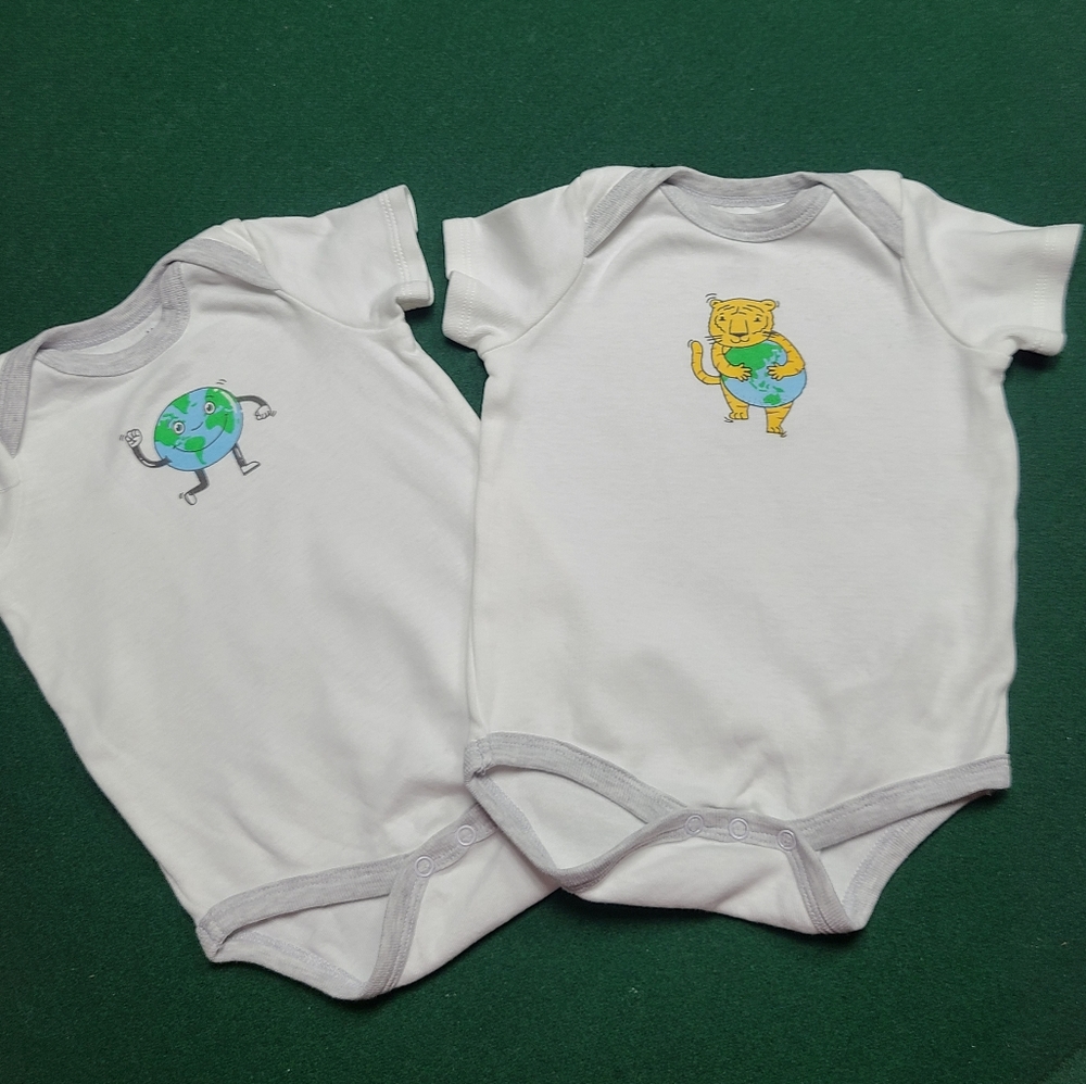 Two organic cotton "earth" short sleeved onesies/bodysuits